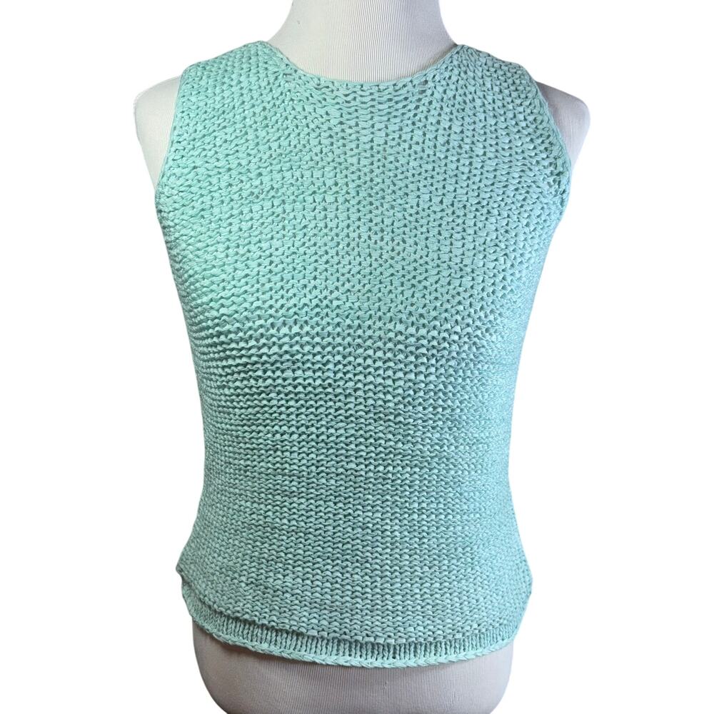 Sigrid Olsen Sport Womens Small Scoop Neck Sleeveless Knit Tank Top aqua Blue